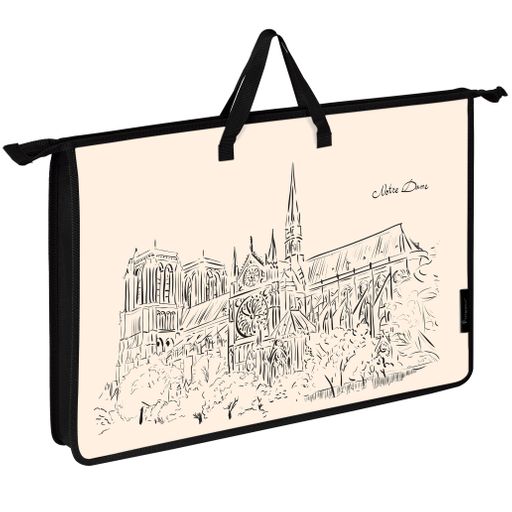 Папка с ручкой А3 НОТР-ДАМ для рисунков, на молнии пластик кремов