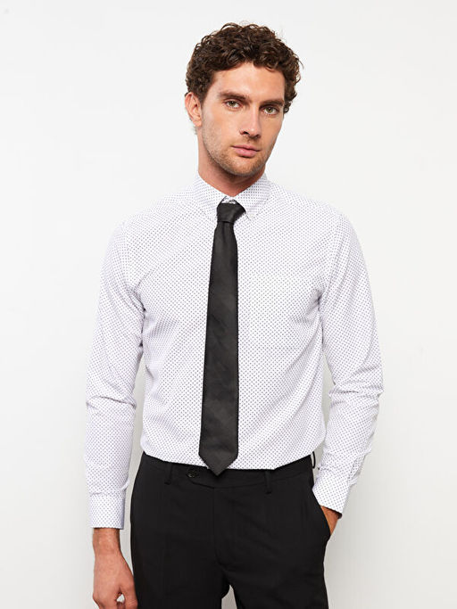 Regular Fit Uzun Kollu Desenli Poplin Erkek G?mlek