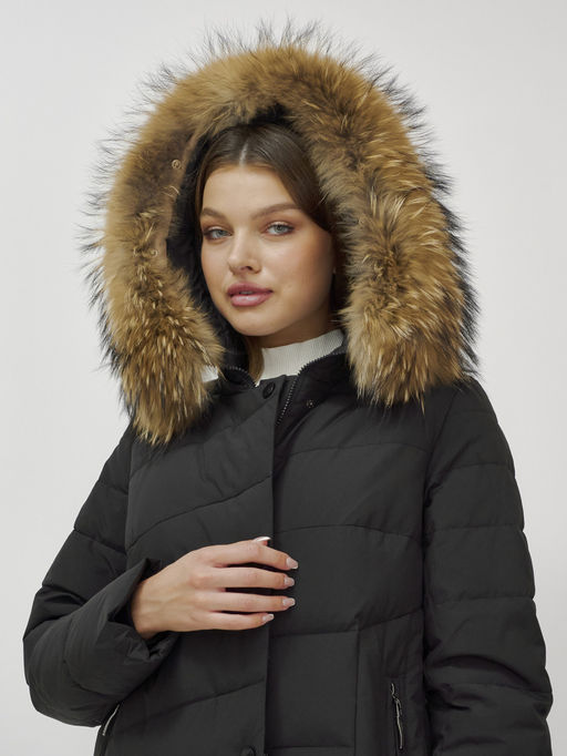 Пальто зимнее Hailuozi женское черное с мехом енота утеплитель 260 г/м² - Mtforce фото 11