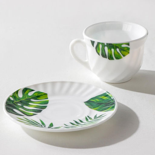 Столовый сервиз Доляна «Лист папоротника», 37 предметов, стеклокерамика, белый