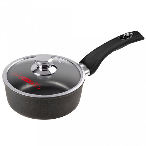 Ковш с тефлоновым покрытием 1,0л, д16см "Классик", h7см, s0,4см, ручка из термостойкого пластика, стеклянная крышка с пароотводом, подарочная упаковка (Россия)