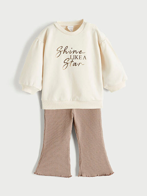 Bask?l?z K?z Bebek Sweatshirt ve Pantolon Tak?m
