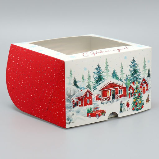 Цена за 5 шт. Коробка складная на 4 капкейка с окном «С Новым годом!», 16×16×10 см