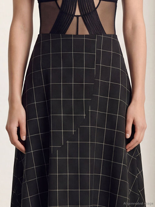 Beli Fermuarl? Ekose Dantel Detayl? Etek