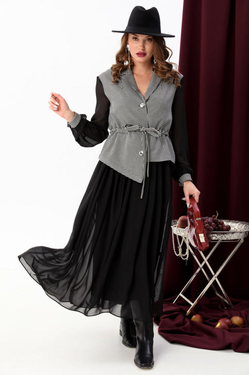 Платье NIKVA н900-5 чёрно-белая гус лапка+чёрный  фото 3