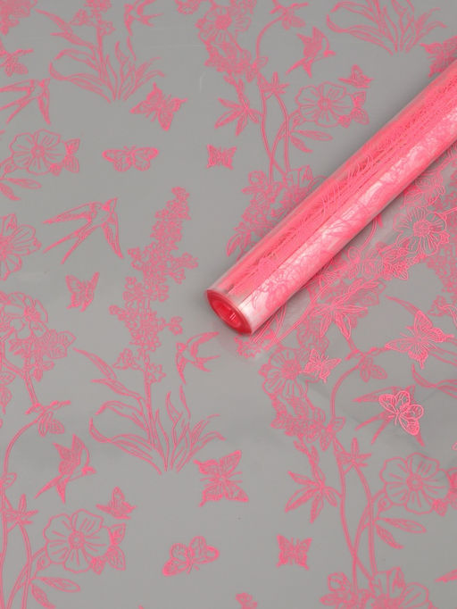 Плёнка для цветов «Ласточки», прозрачный/розовый туманный, 0.6×9.3±5% м, 40 мкм, 200 г