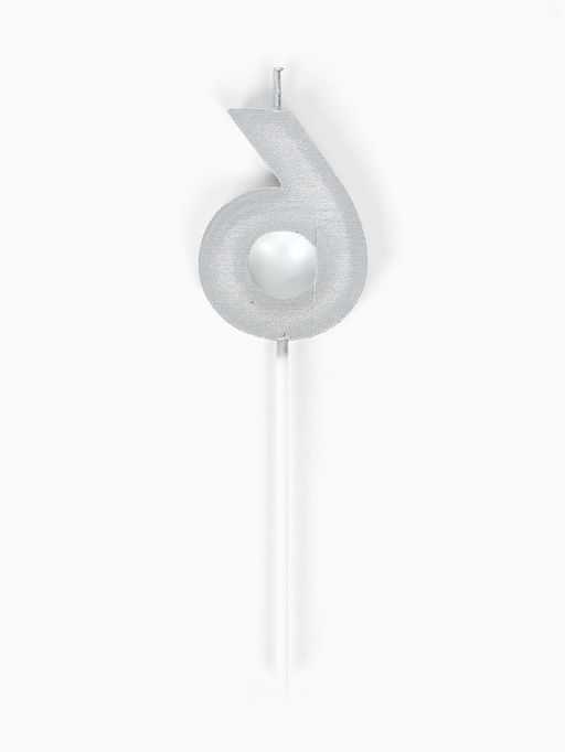 Цена за 3 шт. Свеча для торта «Элемент», цифра 6, серебро