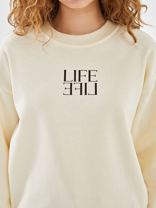 Bisiklet Yaka Bask?l? Kad?n Sweatshirt