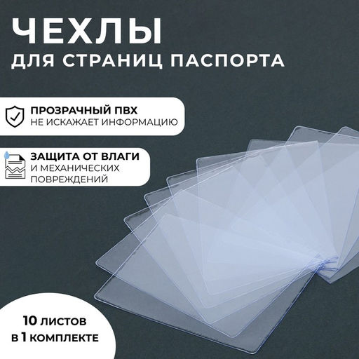 Цена за 2 шт. Чехол для листов паспорта, 10 листов, прозрачный