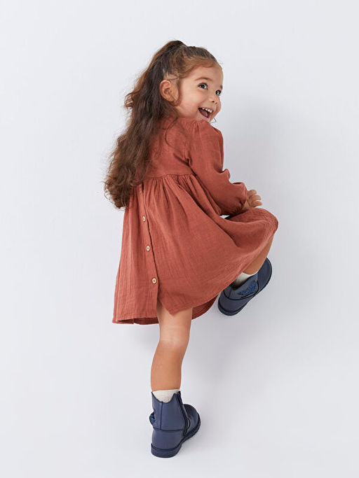 Bisiklet Yaka Uzun Kollu Nak??l? K?z Bebek Elbise - Waikiki фото 3