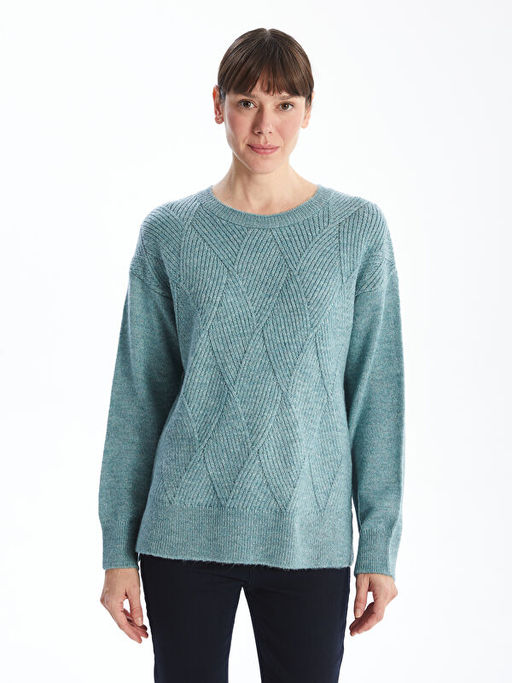 Bisiklet Yaka Kendinden Desenli Kad?n Triko Kazak