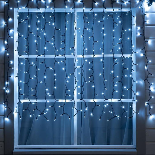 Гирлянда «Занавес» 2×1.5 м, IP65, УМС, тёмная нить каучук, 300 LED, свечение белое, 220 В