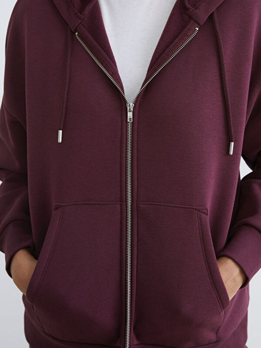 Oversize Kad?n Kal?n Fermuarl? Sweatshirt