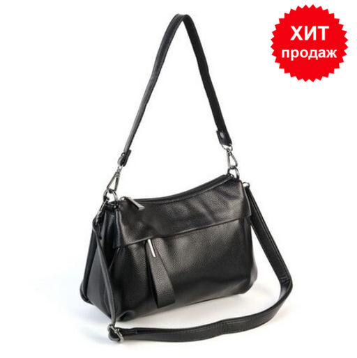 Женская кожаная сумка через плечо с тремя отделениями 19592-3 Блек - Cidirro фото 2