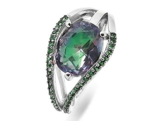 Кольцо из серебра мистик кварц, наноизумруд, Дени