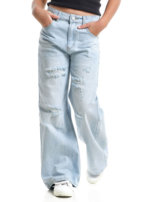 Джинсы клеш рваные для весны и лета 33-1053 св.голубой - Mini maxi фото 23