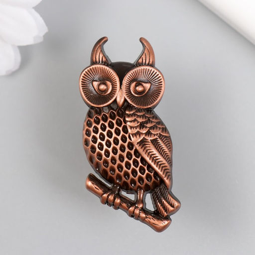 Ручка для шкатулки металл «Филин на ветке», медь, 5.2×2.2 см