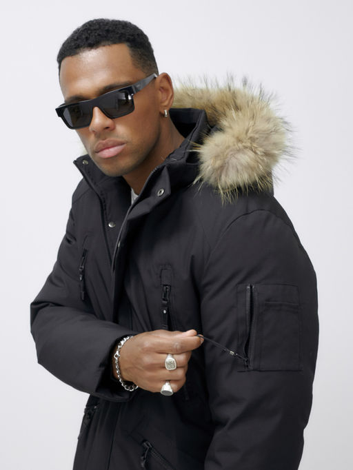 Парка мужская зимняя удлиненная с мехом черного цвета 606_1Ch - Mtforce фото 11