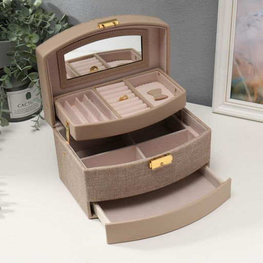 Шкатулка кожзам для украшений Мокко комбинированная 13х15х21,5 см - Simaland фото 2