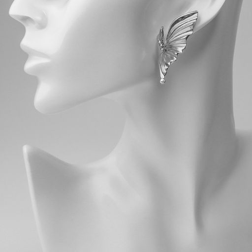 Серьги со стразами Бантики крылья, белые в серебре - Qf фото 3