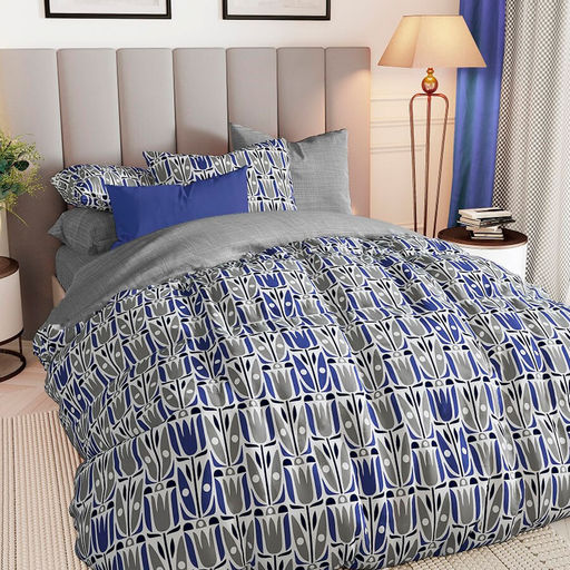 КПБ Поплин Эксклюзив (молния) - ТЮЛЬПАН СИНИЙ 2 сп. с Евро простыней (на молнии с нав.70х70)