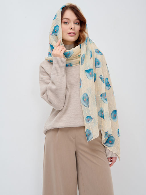 ХЛОПОК ВИСКОЗА Большой, мягкий, двусторонний палантин c принтом