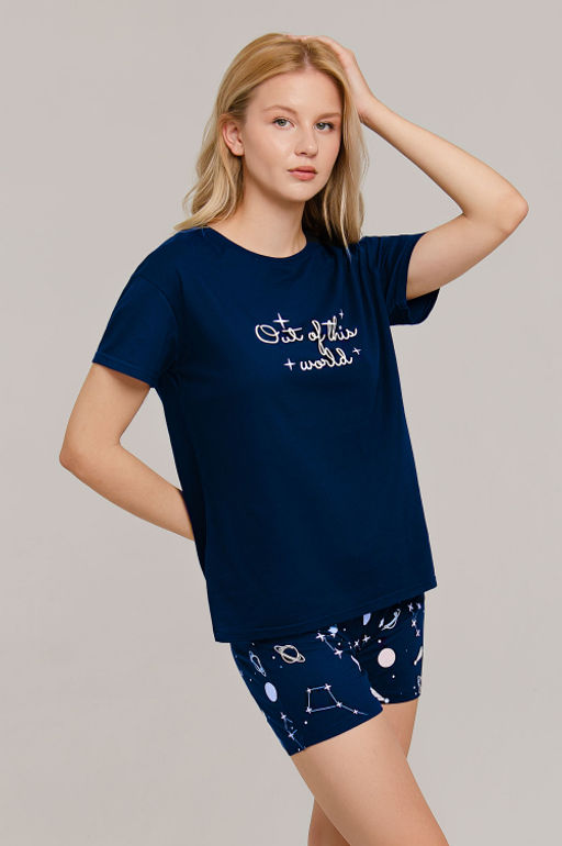Арт. 9161 Пижама с шортами 42-50 (5 шт) Цвет:верх-темно-синий, низ-темно-синий - Калинка фото 2