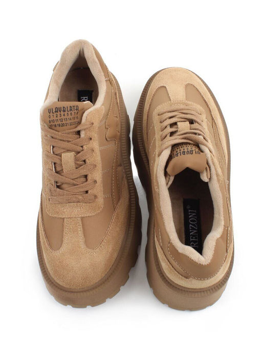 04-P117-2C BEIGE Кроссовки демисезонные женские (натуральная замша, натуральная кожа, текстиль)
