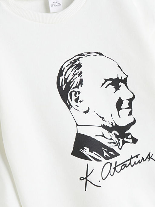 Bisiklet Yaka Uzun Kollu Atat?rk Bask?l? K?z Bebek Sweatshirt