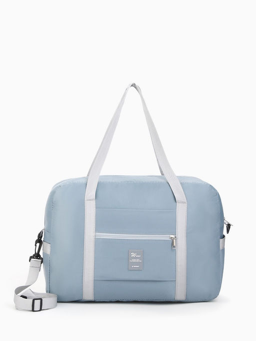 Сумка дорожная на молнии, 3 наружных кармана, держатель для чемодана, длинный ремень, голубая