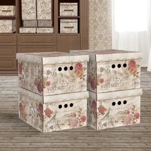 Короб картонный, складной, малый, 25*33*18.5 см, набор 4 шт., VINTAGE FLOWERS, шт - Valiant фото 3