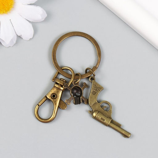 Брелок для ключей на кольце карабином Револьвер и череп, под бронзу 7.5 см - Simaland фото 4