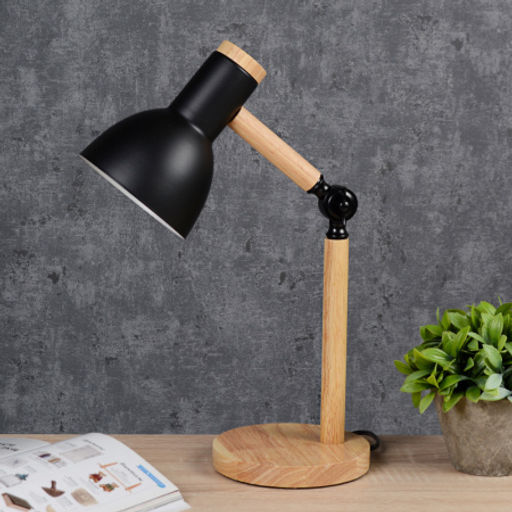 Настольный светильник Чёрный плафон Деревянное основание E27 /Размер: 220мм*450мм С лампой светодиодной 6Вт Тёплый-нейтральный-холодный /уп 10/ - Галеонтрейд фото 2