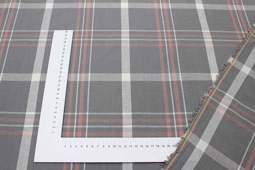 Вареный (стираный) хлопок Клетка (цв.белый/лососевый) на сером, ш.2.5м, хл-100%, 115гр/м.кв - Купава фото 3