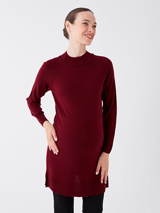 Yar?m Bal?k?? Yaka D?z Uzun Kollu Hamile Triko Tunik