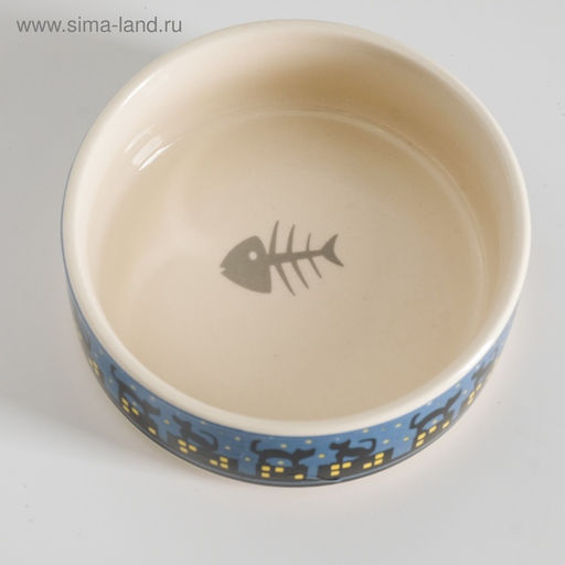 Миска керамическая Ночные кошки 200 мл - 10.510.54 см, синяя/белая - Пижон фото 4