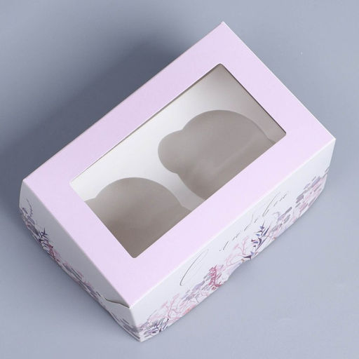 Цена за 5 шт. Коробка для капкейков, кондитерская упаковка с окном, 2 ячейки, «Венок», 16×10×10 см