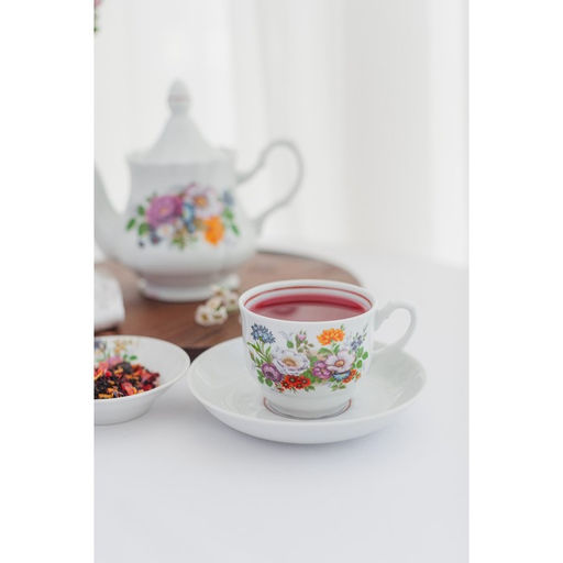 Чайная пара Добрушский завод Букет цветов, 2 предмета: чашка 250 мл, блюдце d=15 см, фарфор, белая