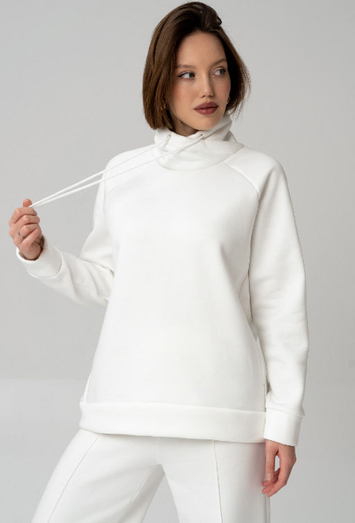 Свитшот из мягкого хлопкового футера с начёсом, молочный - Solo mio фото 10