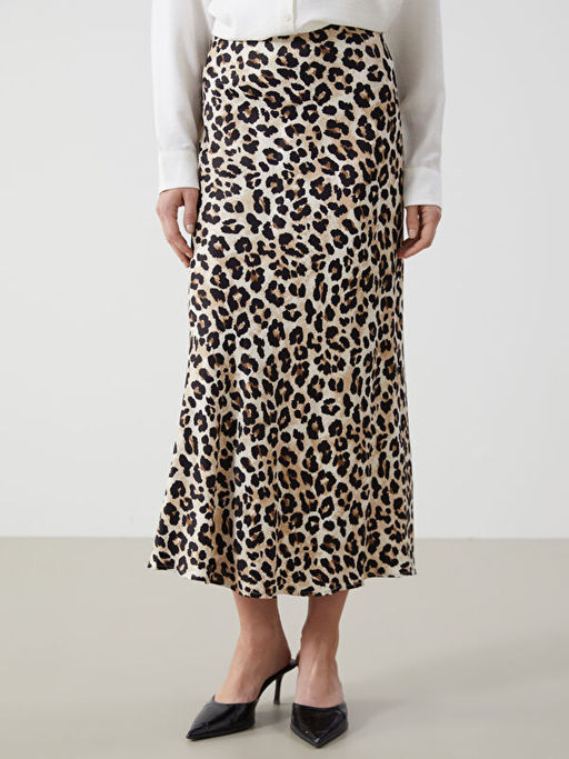 Leopar Desenli A Kesim Saten Kad?n Etek