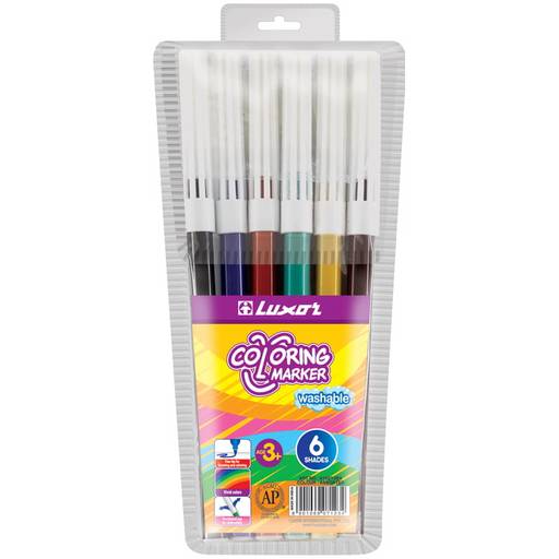 Фломастеры Luxor "Coloring" 6цв., в ПВХ уп. (6101/6 WT) смываемые