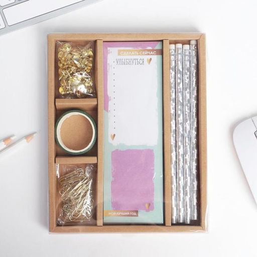 Канцелярский набор,3 карандаша, скрепки, кнопки, планинг, дек. клейкая лента 17 х 2 х 20,4см - Зимнее волшебство фото 7