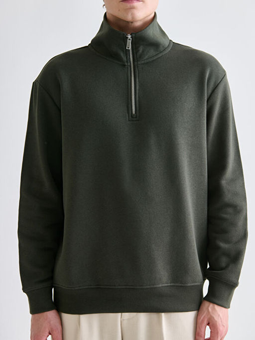 Fermuarl? Dik Yaka Erkek Kal?n Sweatshirt