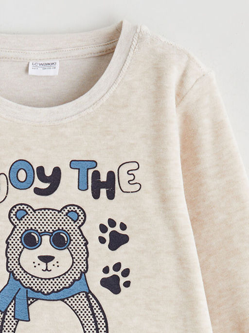 Kadife Bask?l? Erkek ?ocuk Pijama Tak?m?