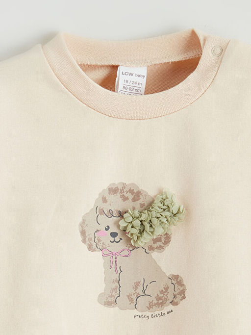 Bisiklet Yaka Bask?l? K?z Bebek Sweatshirt ve Tayt 2li