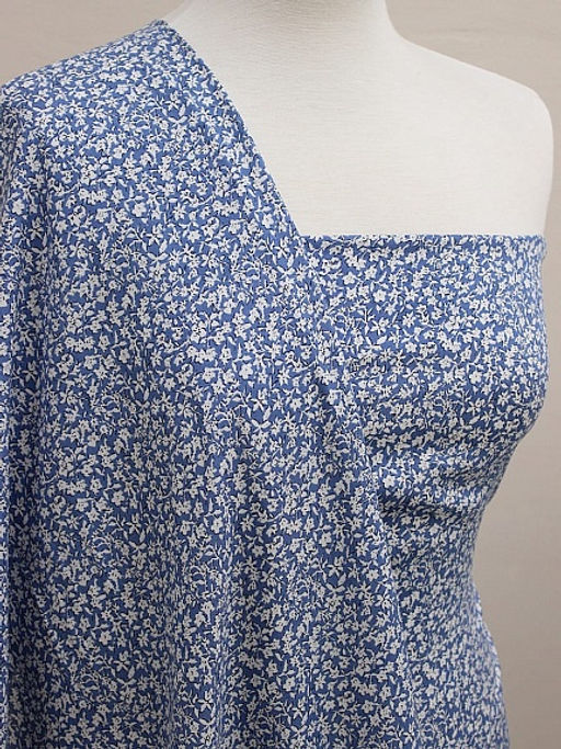 Штапель Цветочный шарм цв.джинс, ш.1.45м, вискоза-100%, 100гр/м.кв - Купава фото 4