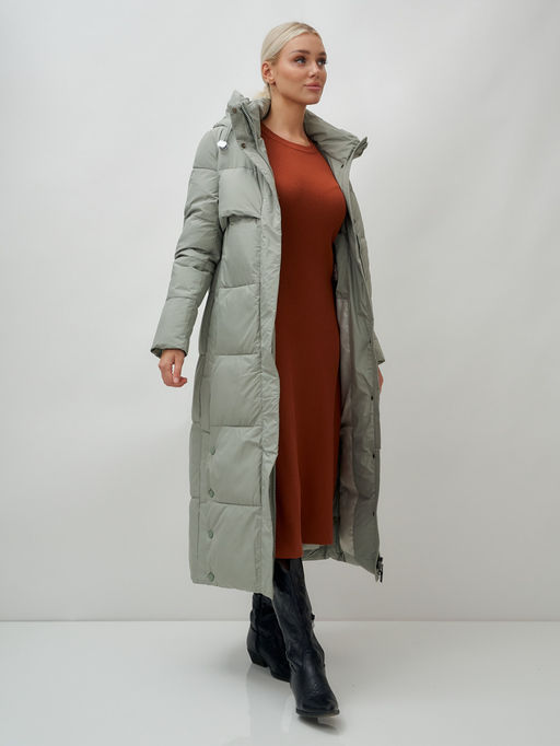 Пальто утепленное стеганное зимнее с капюшоном женское зеленого цвета 9611Z - Mtforce фото 18