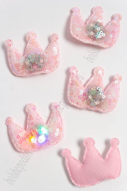 Патч с пайетками "Корона" 5,3*4,3 см (5 шт) SF-3165, светло-розовый УЦЕНКА