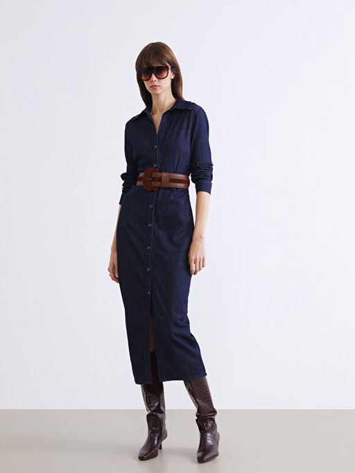 G?mlek Yaka B?zg?l? Jean Elbise