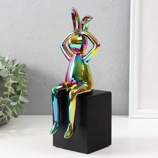 Фигурка керамика Кролик держит ушки, зелёный хамелеон 7.8?10?27 см